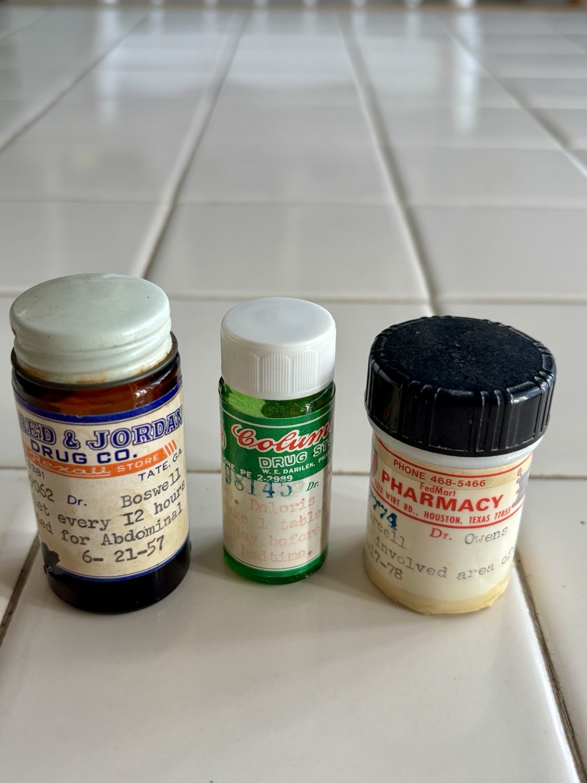 3 VTG Glass Prescription Bottle Clinic Pharmacy 1957 1971 1978