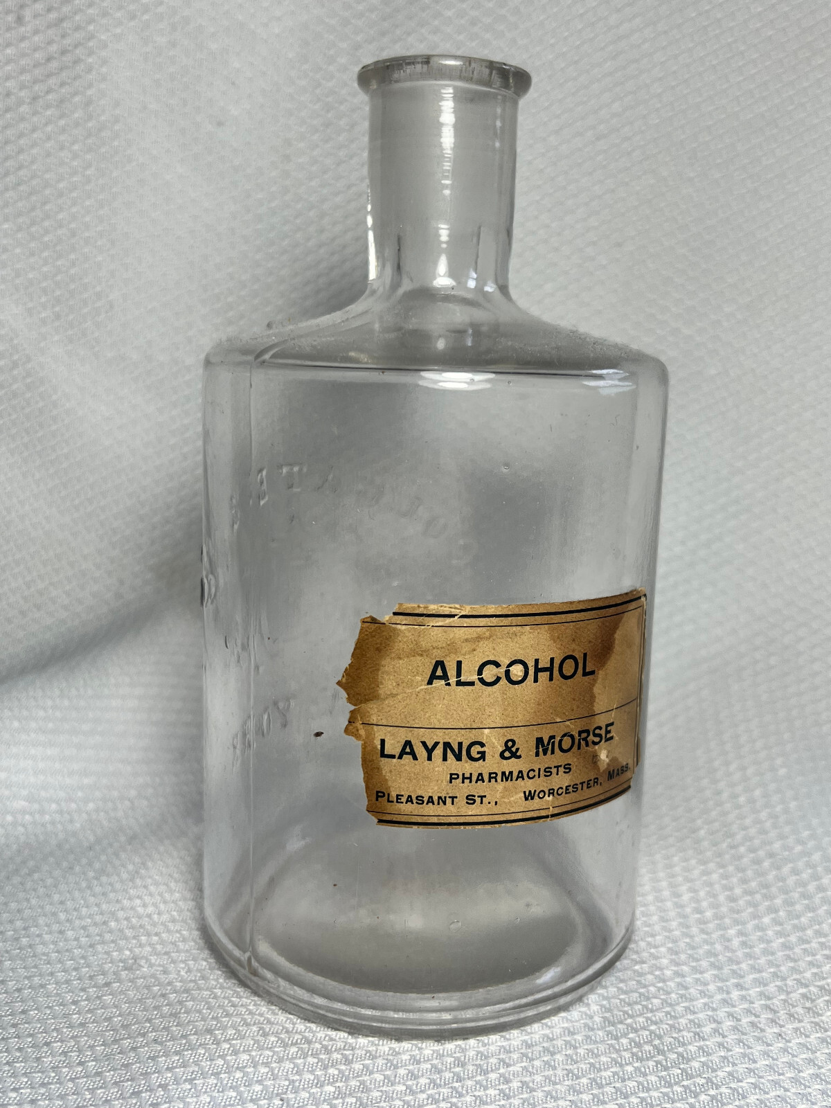 Vtg Colgate & Co Glass Bottle New York Alcohol Layng & Morse Phamacists Mass.