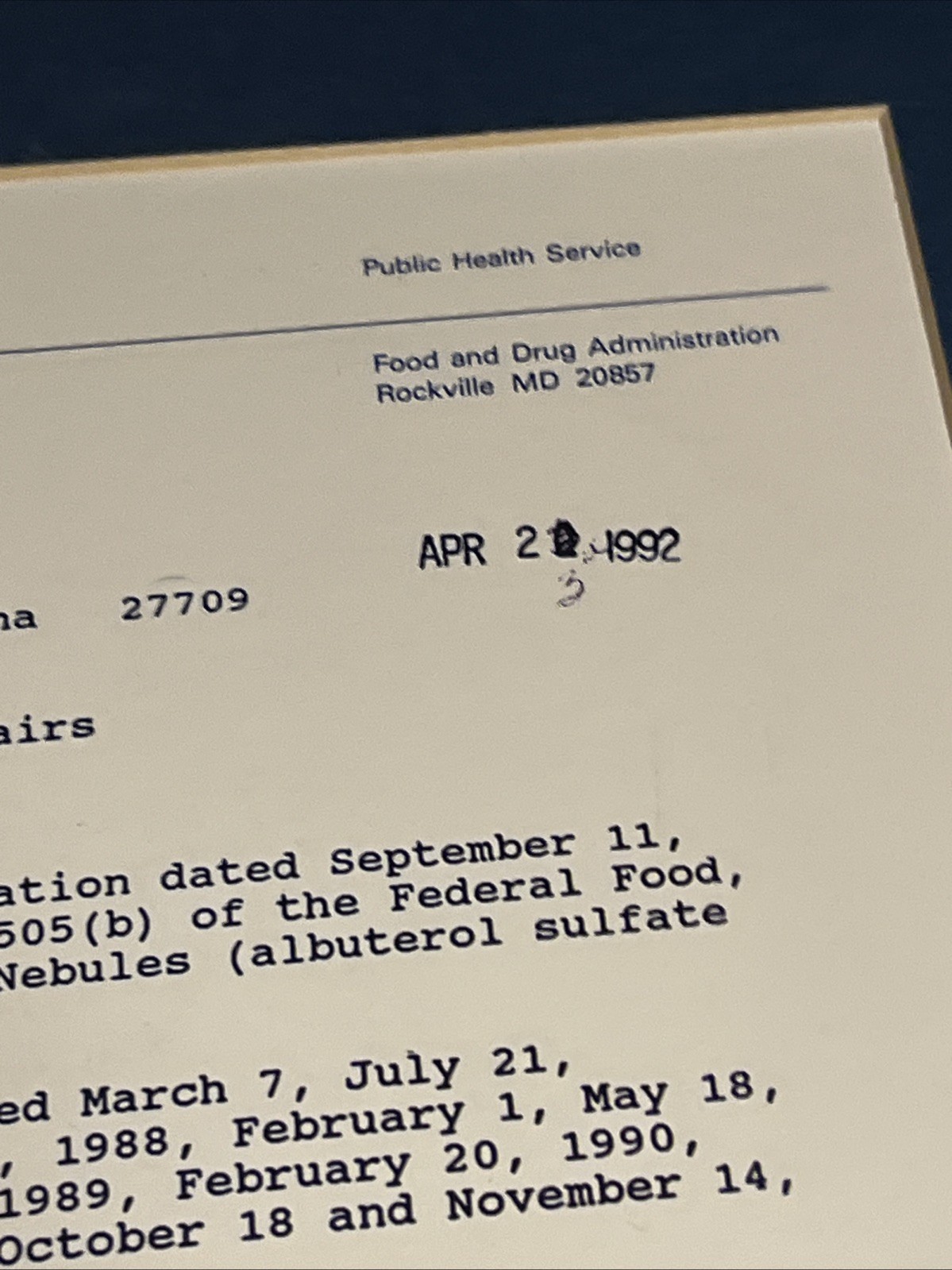 Paper FDA Approval Letter, 11×13 Matted