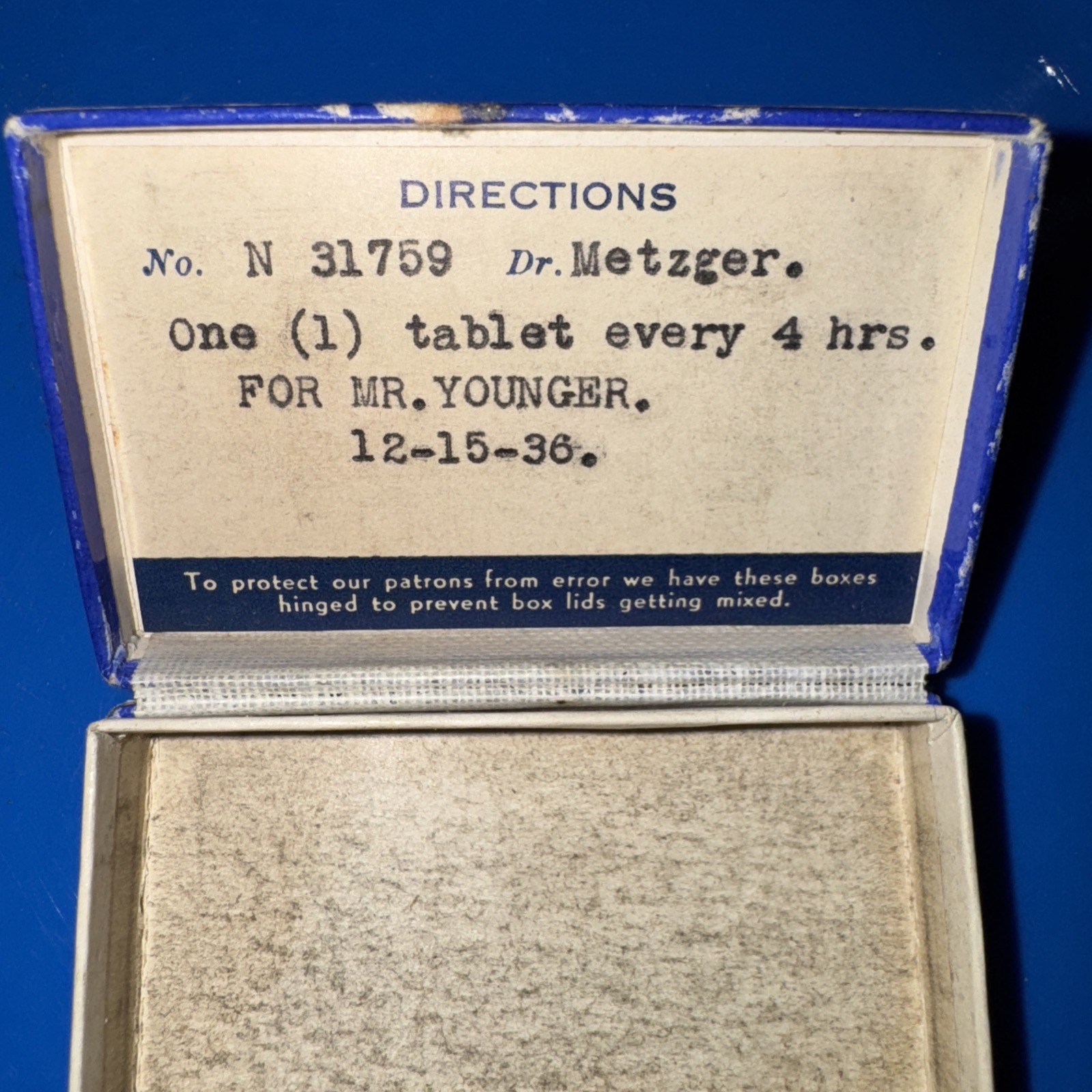 1940 RX Pill Box Lebro Drug Store ~ Bellevue, PA.