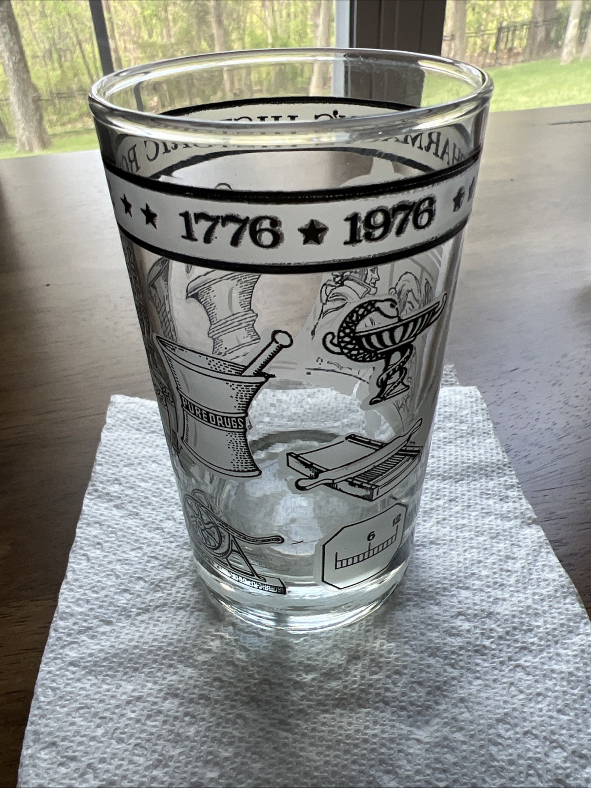 Vintage PHARMACY’S HISTORIC ROLE ~ 1776-1976 Frosted Glass