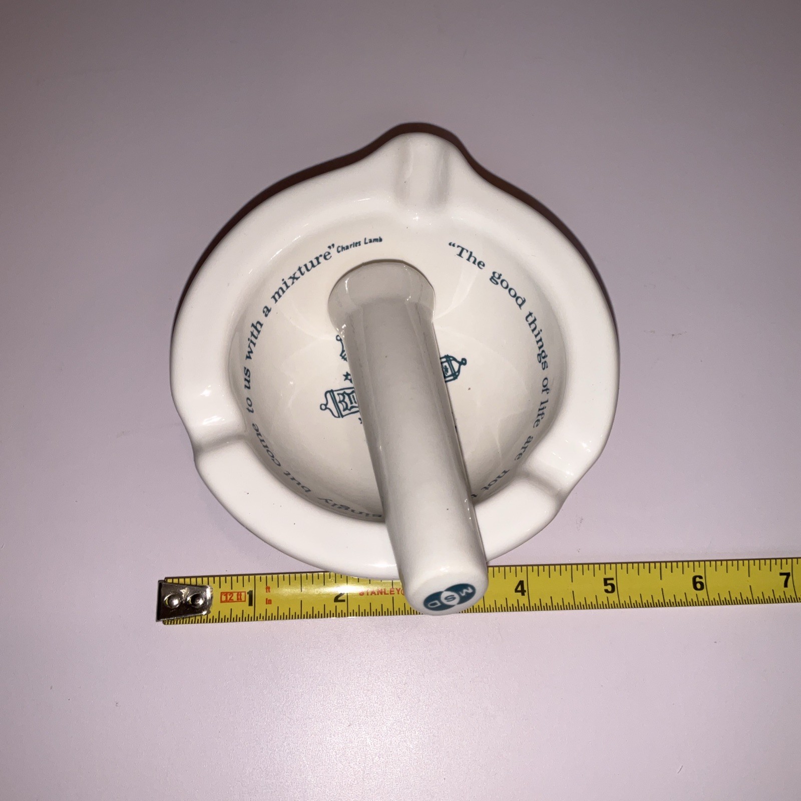 Vtg Merck Sharp & Dohme Porcelain Pharmacy Mortar / Pestle Ashtray