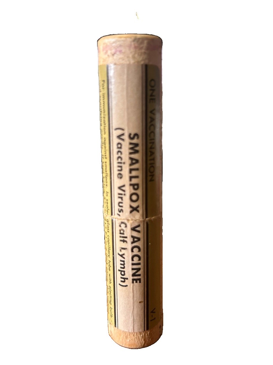 Vtg Small Pox Vaccine Wooden Vial Tube By Eli Lilly Dec 30 1957