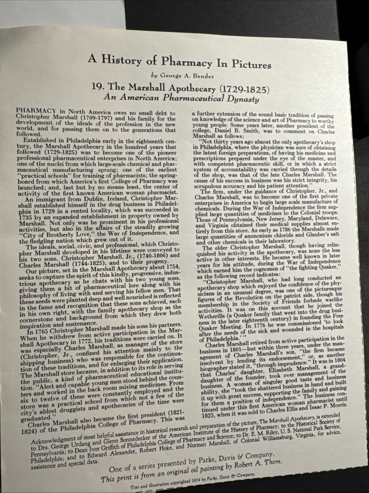 A HISTORY OF PHARMACY IN PICTURES 1954 PRINT#19 Gift For Doctor 22″×18″