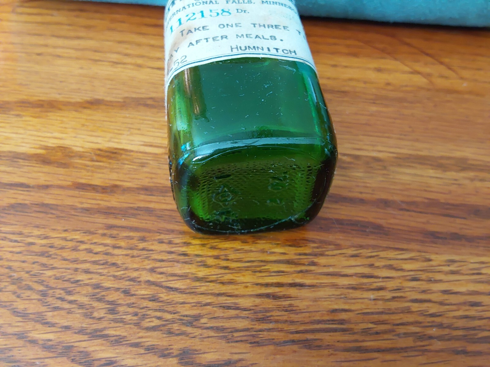 VTG Green Glass Prescription Bottle 1952 CITY DRUG STORE INT. Falls, Minnesota