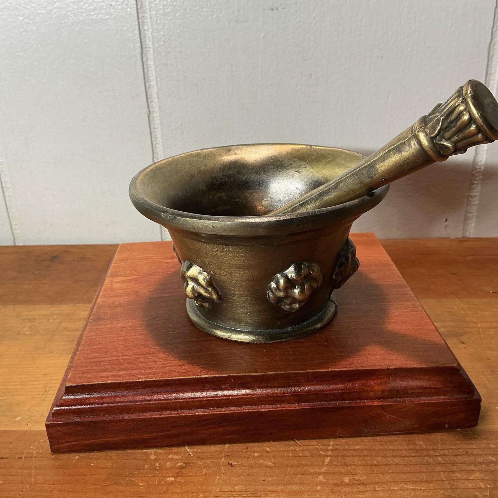 VTG. 1940’s, Mortar And Pestle W/CORICIDIN Embossed, 1 Lbs 11 oz.,2.5”H, 4” Diam