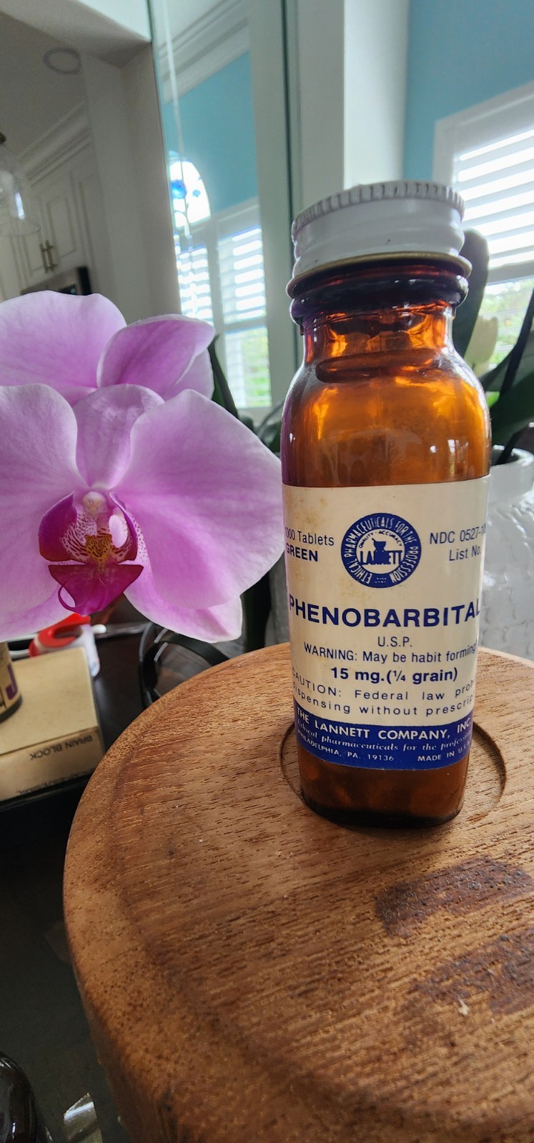 Vintage Phenobarbital Glass Bottle Lannett Company 1980