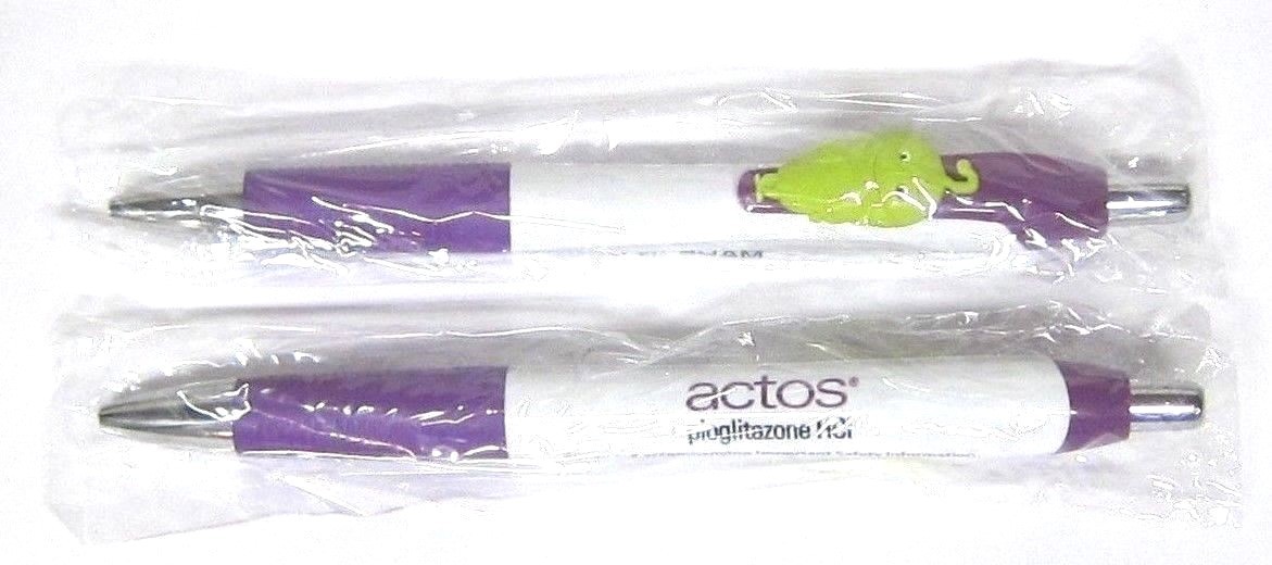 Drug Rep ACTOS Collectible Pens x 2 with “PANCREAS” Character on Clip RARE