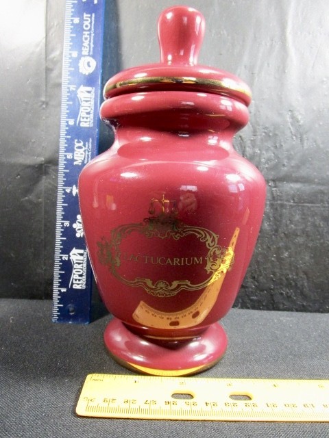 Lactucarium Jar Monastery Decorative Porcelain Burgundy Gold Accents Unique