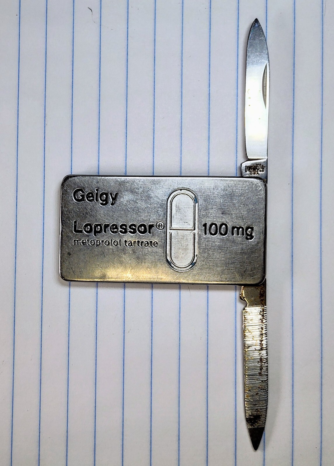 Vintage Imperial Pocket Knife Advertising Geigy Lopressor Pharmaceutical Drugs 