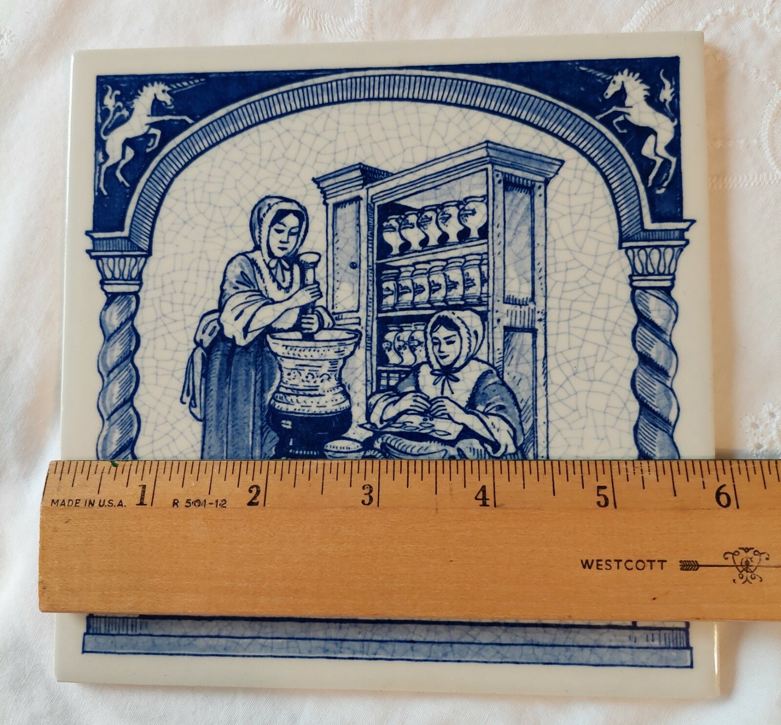 BURROUGHS Pharmacy Tiles Handmade DELFT set 4 MD Dr Dentist Office gift medical