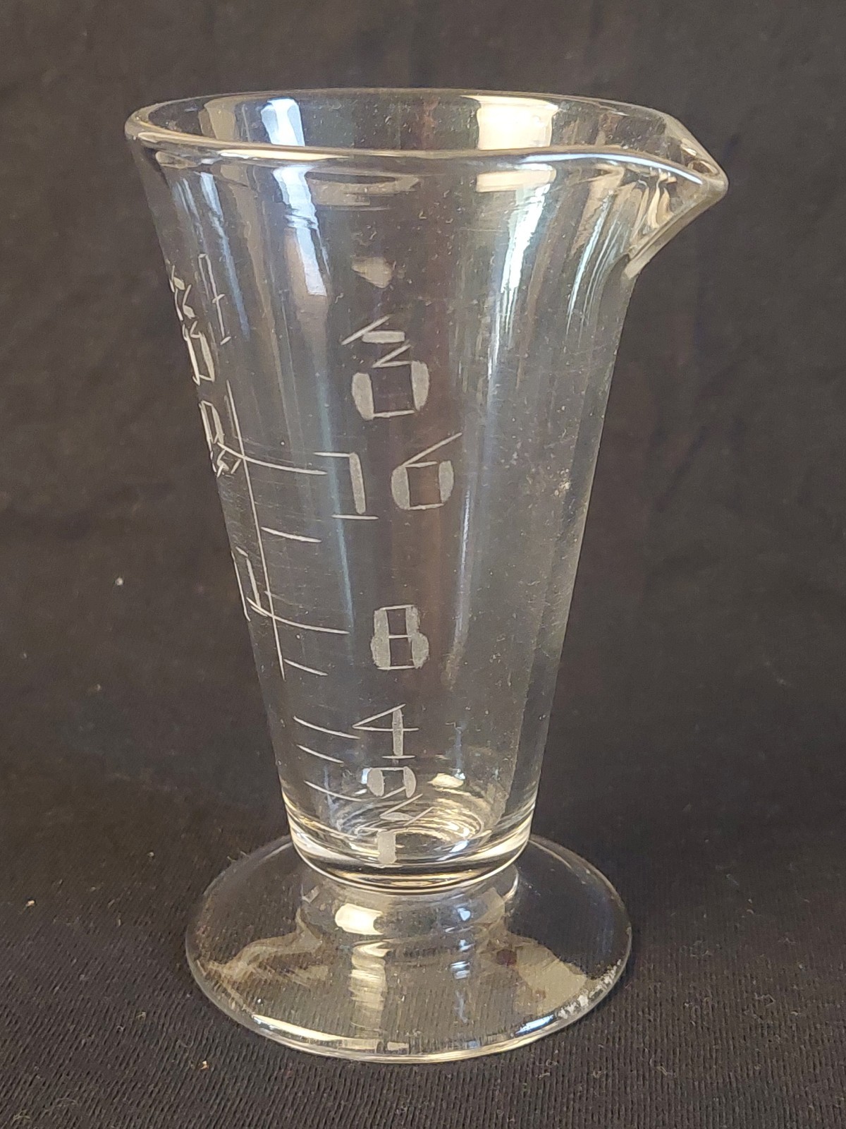 Victorian Apothecary glass etched measuring conical beaker