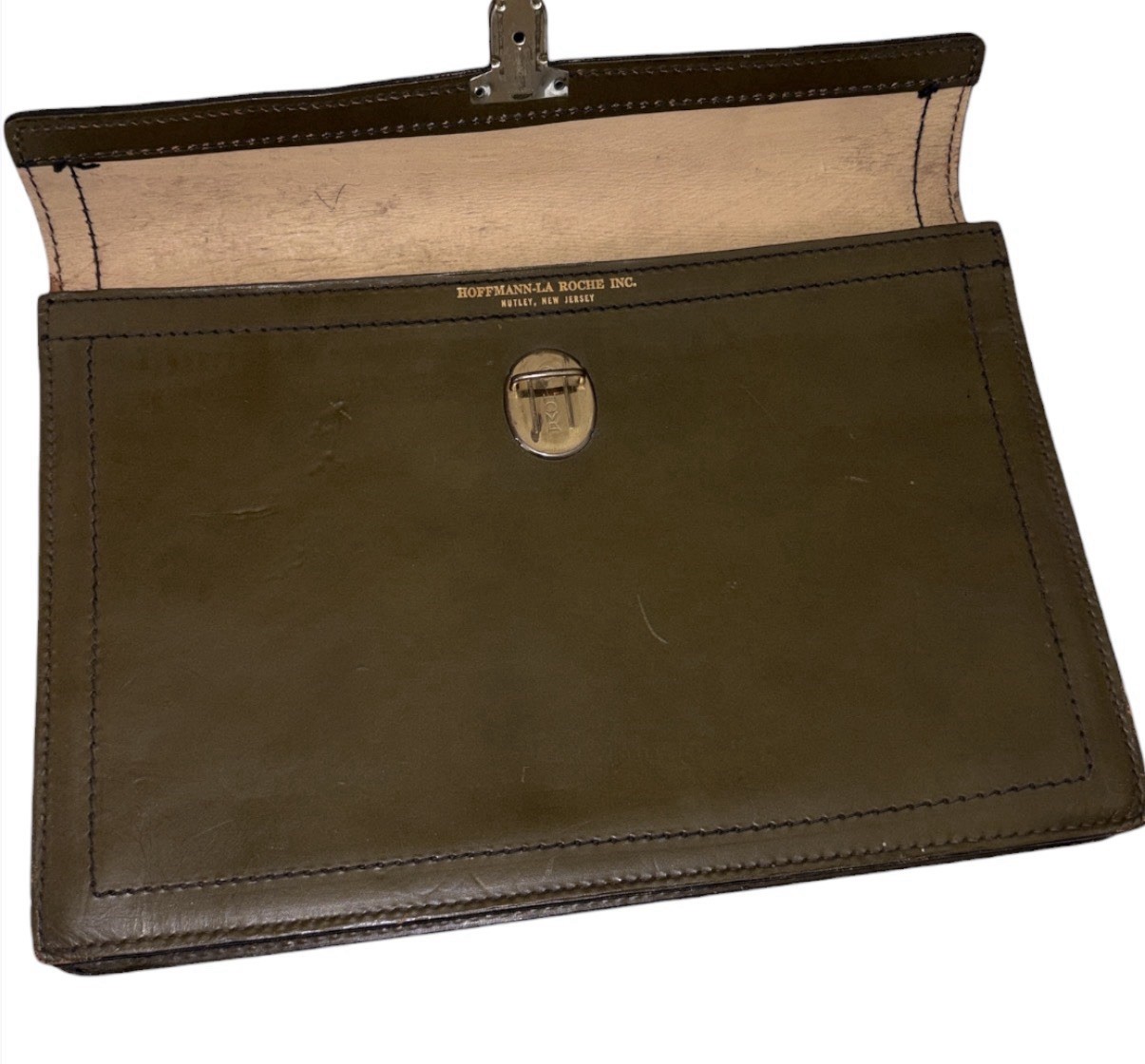 Hoffman La Roche Vintage Leather Document Bag Homa Nutley NJ Pharmaceutical Rep
