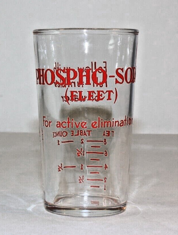 Vintage Fleet Phospho-Soda Active Elimination Measuring Glass Hazel Atlas