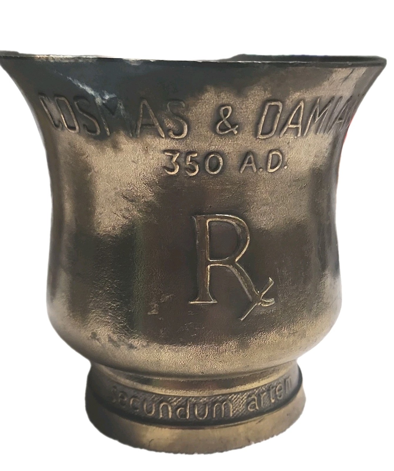 Vintage Brass Apothecary Mortar & Pestle Heavy Relief Faces Decor.