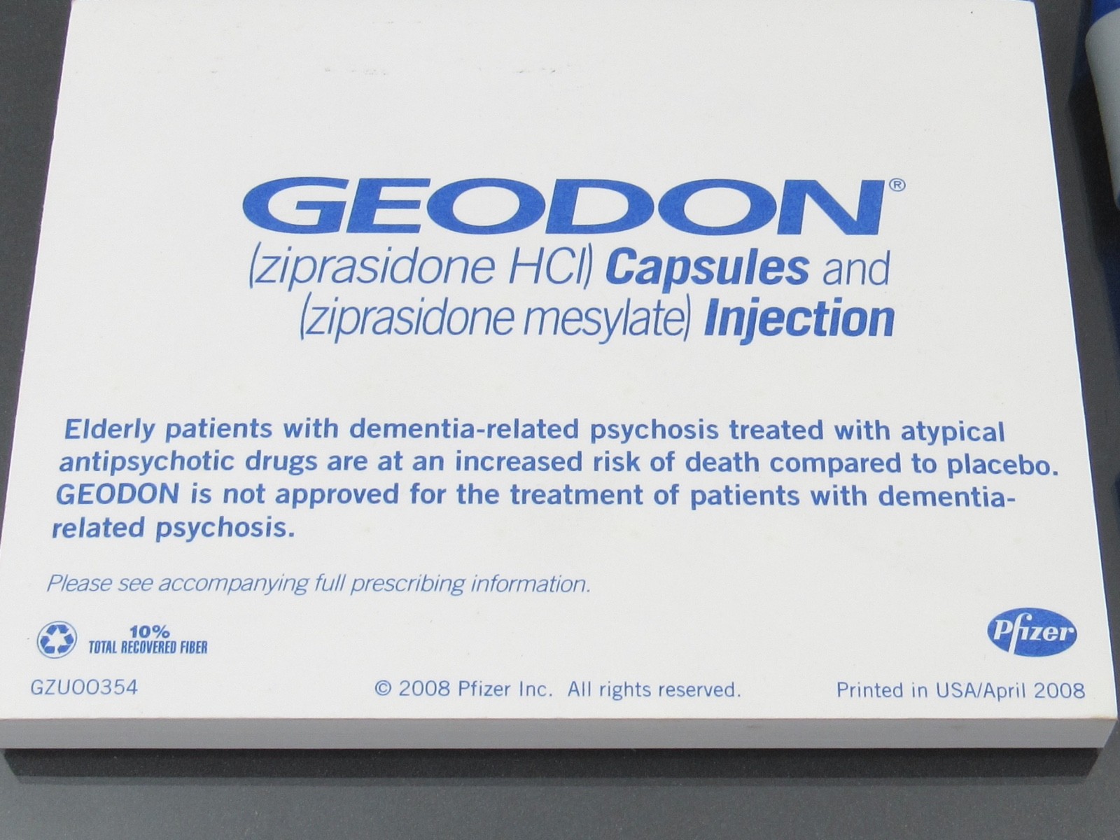 Pfizer Geodon Lot PEN, Sticky Pad Drug Rep Pharmaceutical Promo Advertising 2008