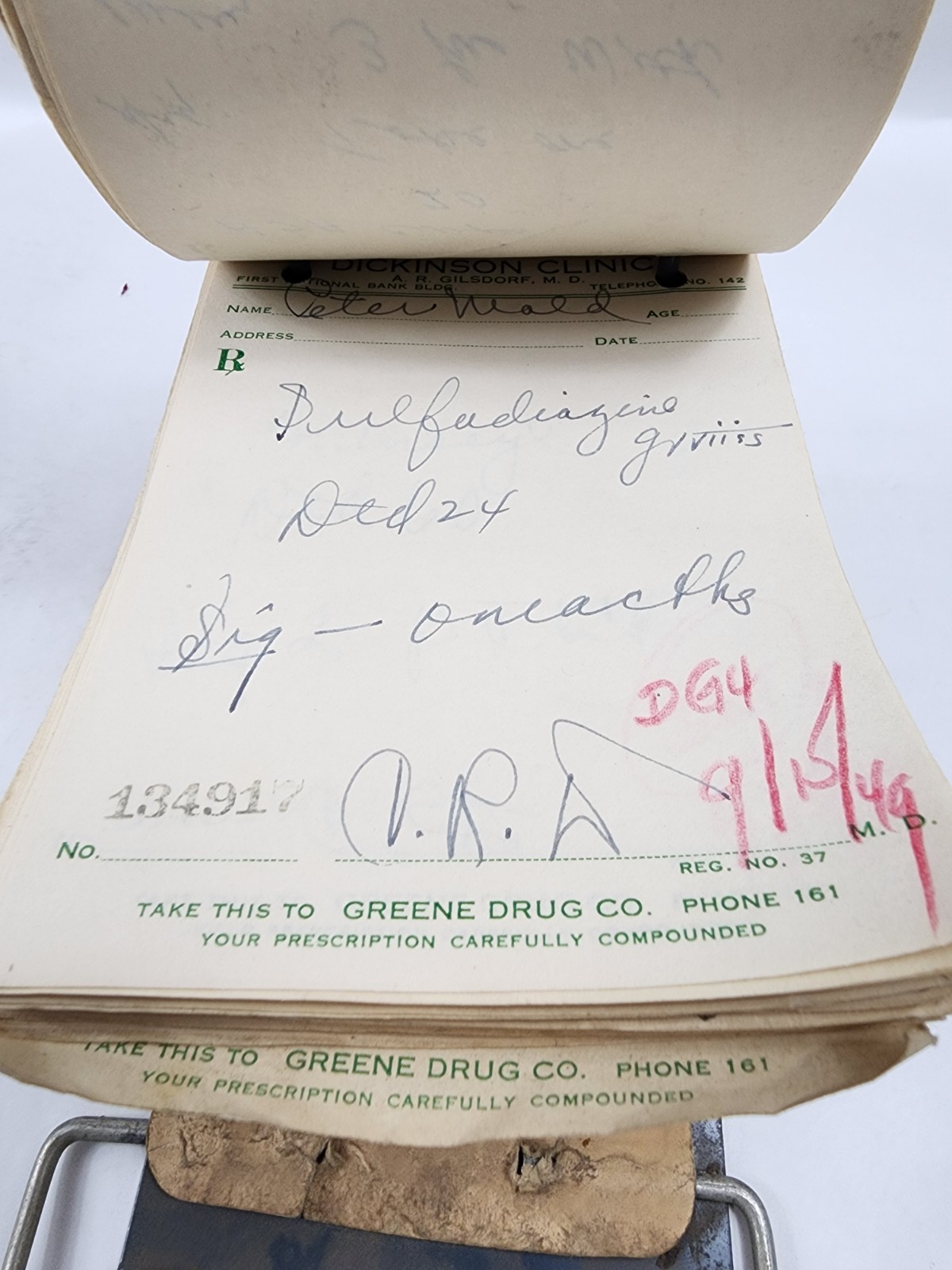 Prescription Atlas Rx Pad Paper Apothecary Druggist Pharmacy Medicine 1949