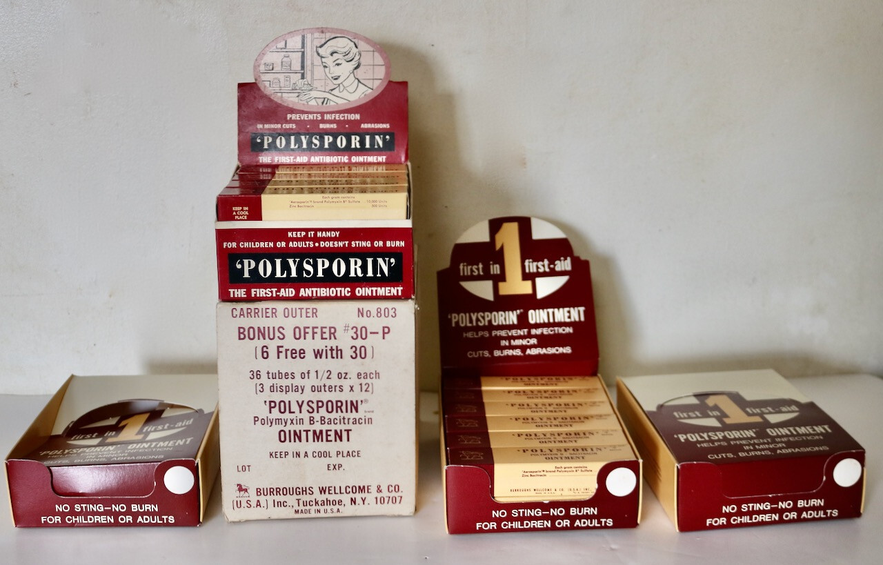 POLYSPORIN vintage EMPTY display lot promo Burroughs Wellcome