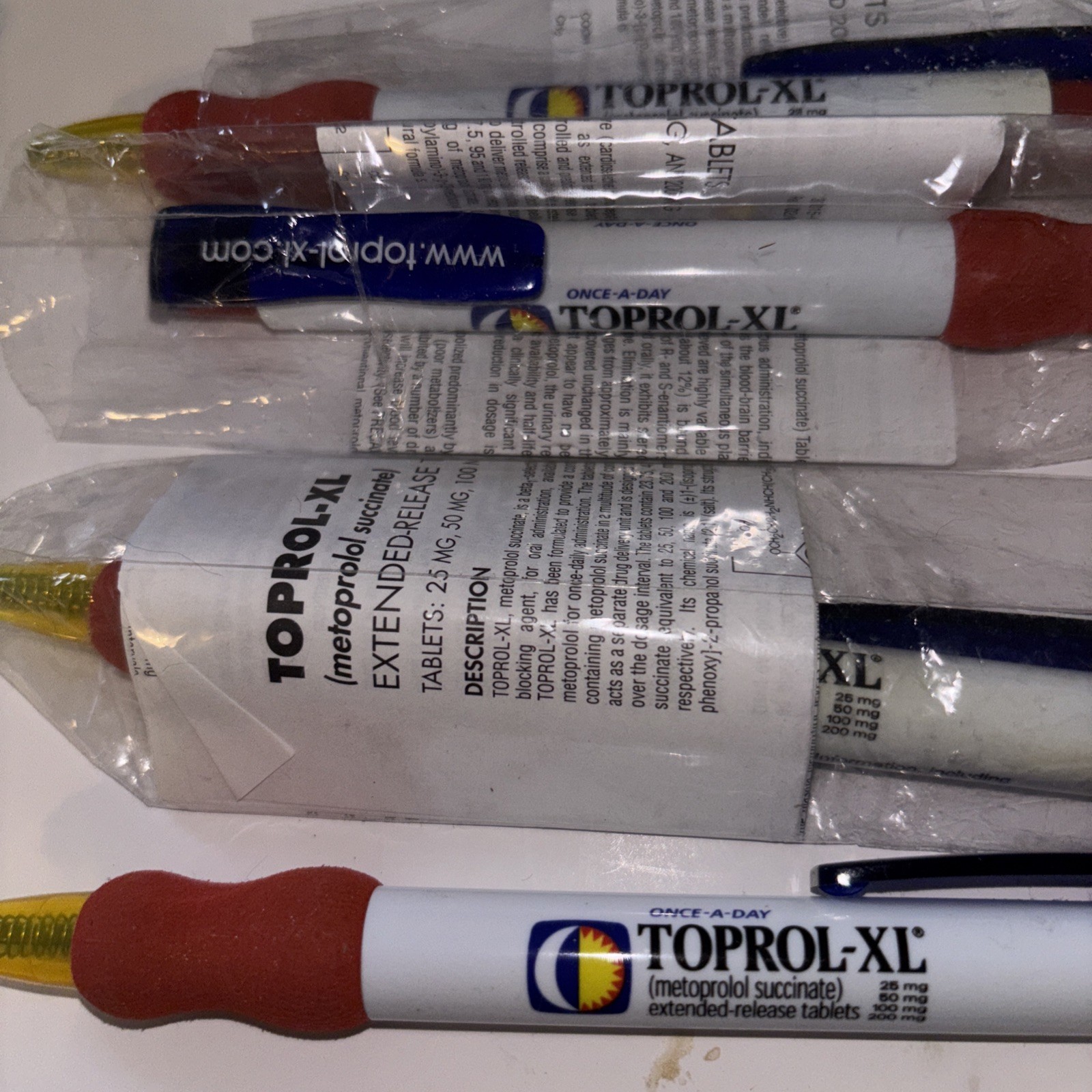 Drug Rep TOPROL-XL Collectible Gel Pens x 4 RARE Ind Wrapped W/ Info Sheet