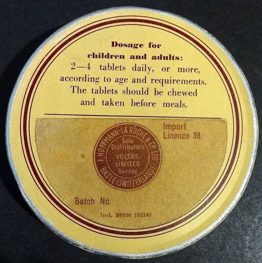 India Vintage Calcium D Redoxon Tablets Tin Box ROCHE Basel Switzerland