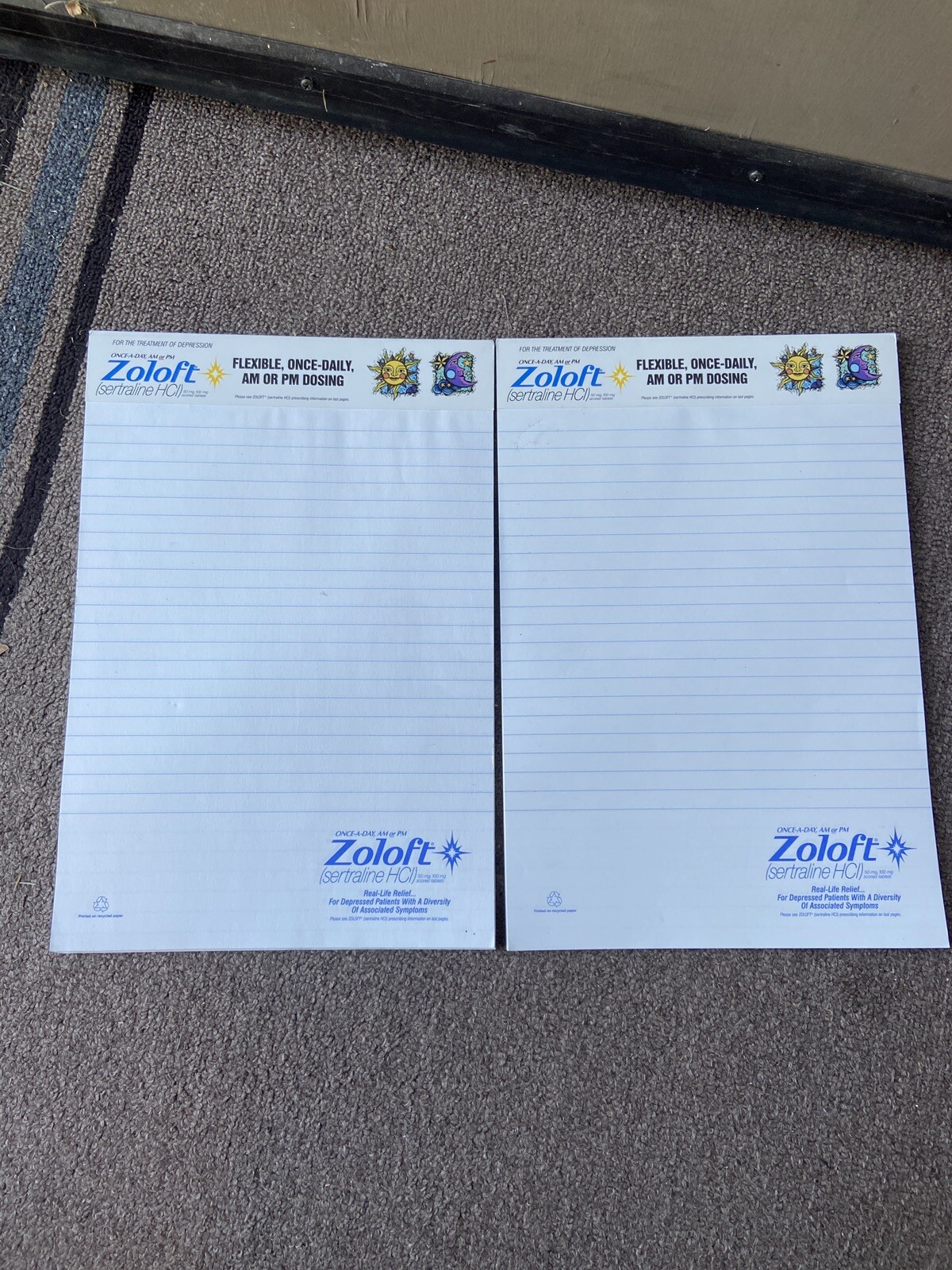 Zoloft 2 Full Size Note Pad Pharmaceutical Drug Rep Collectible Promo Unique 🌞