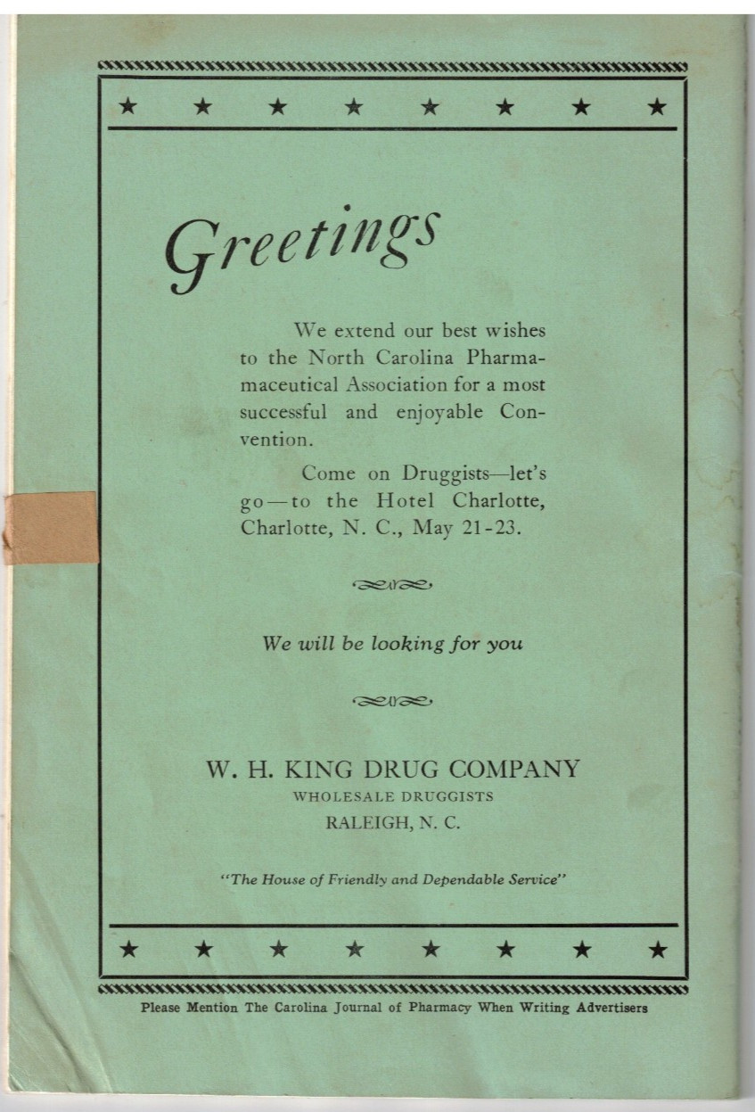VTG 1940 DRUGGIST CONVENTION SOUVENIR BOOK! CHARLOTTE, NC! ADS/HOTELS/PICTURES!