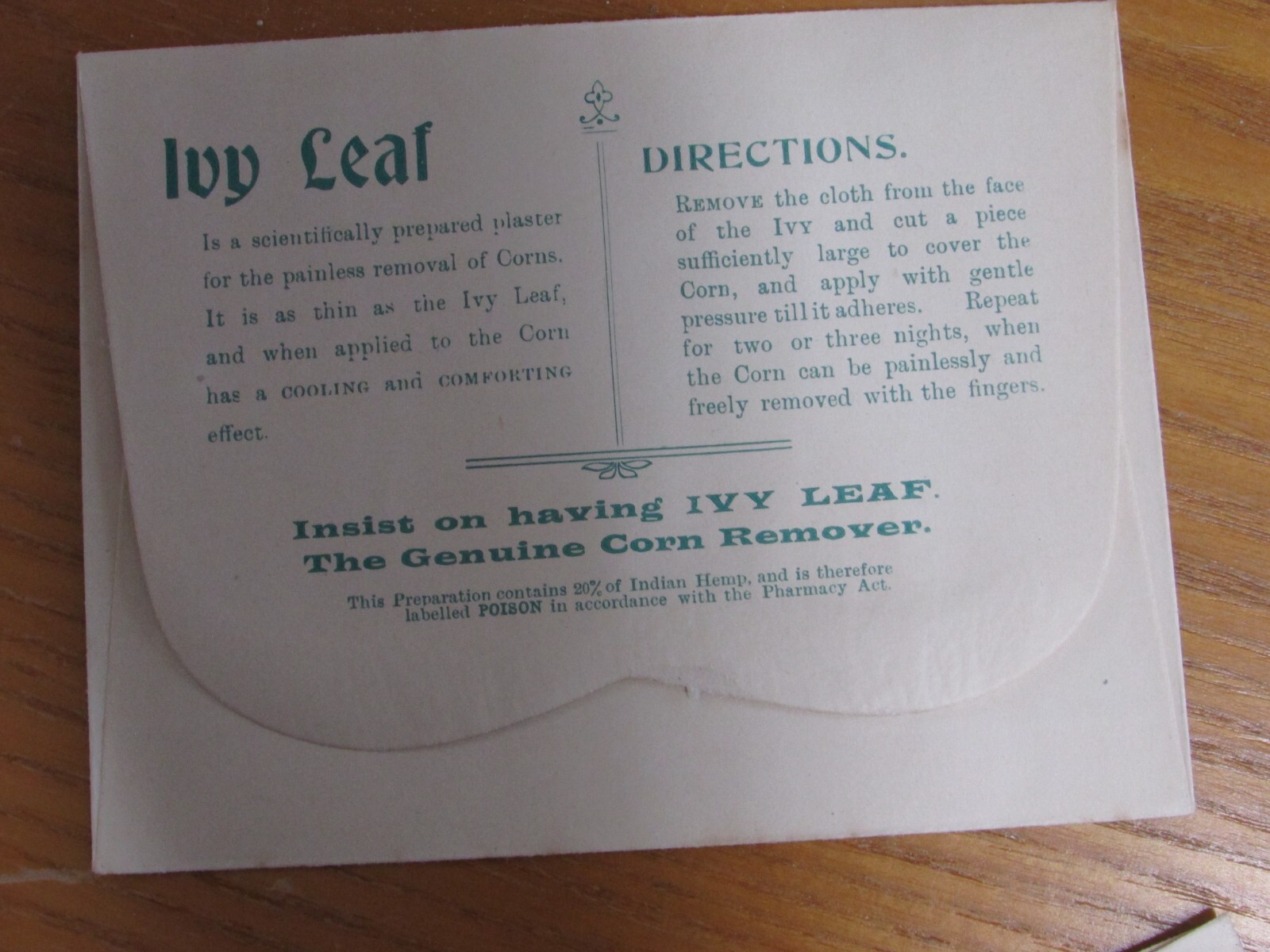 1900s IVY LEAF CORN CURE Paper Envelope CANNABIS Indian HEMP Apothecary PHARMACY