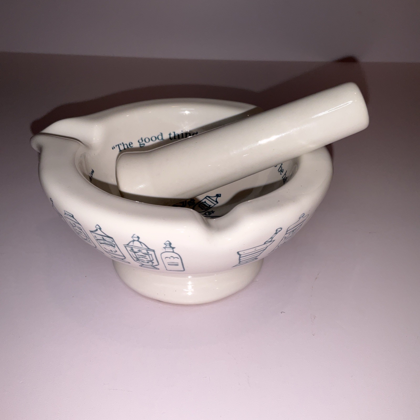 Vtg Merck Sharp & Dohme Porcelain Pharmacy Mortar / Pestle Ashtray