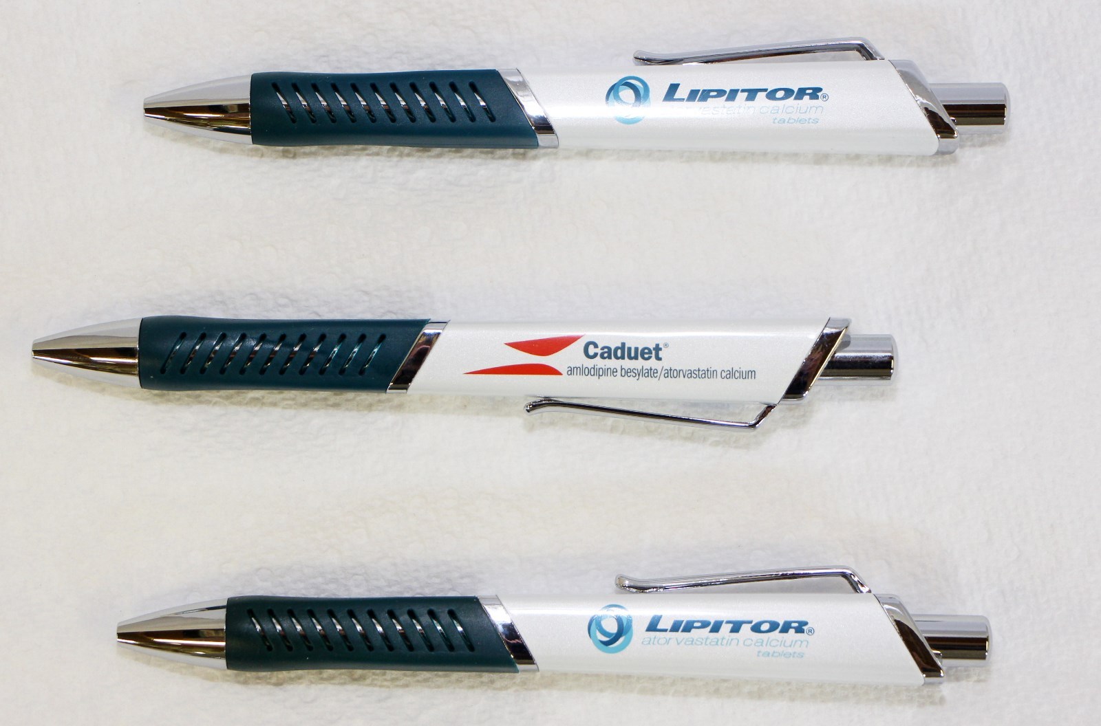 Drug Rep Pens 3 Heavy Metal Lipitor / Caduet New in Sleeve Blue Ink