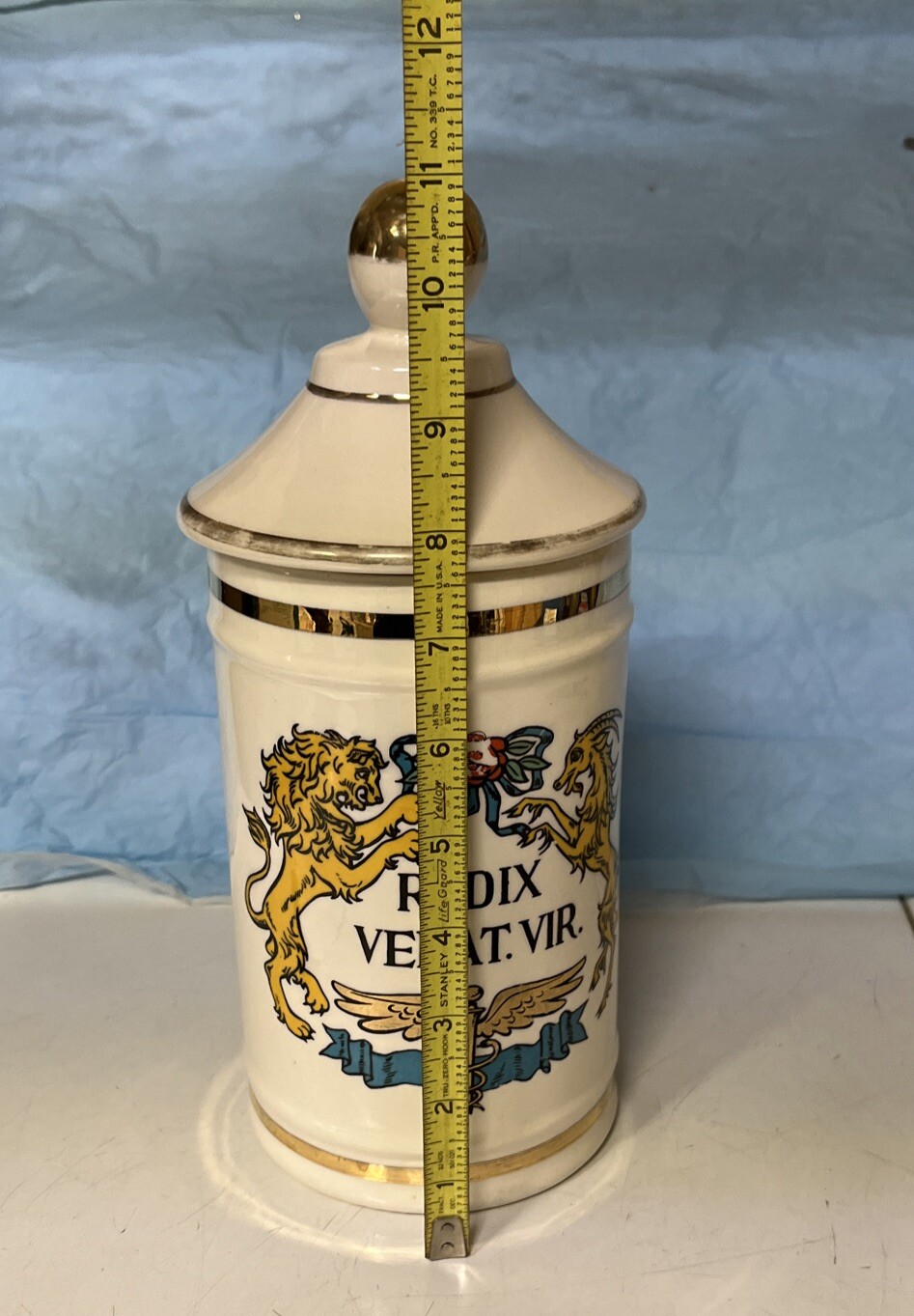 Radix Verat Vir Pharmacy Jar Multicolor Detail Ceramic Apothecary Canister Lid