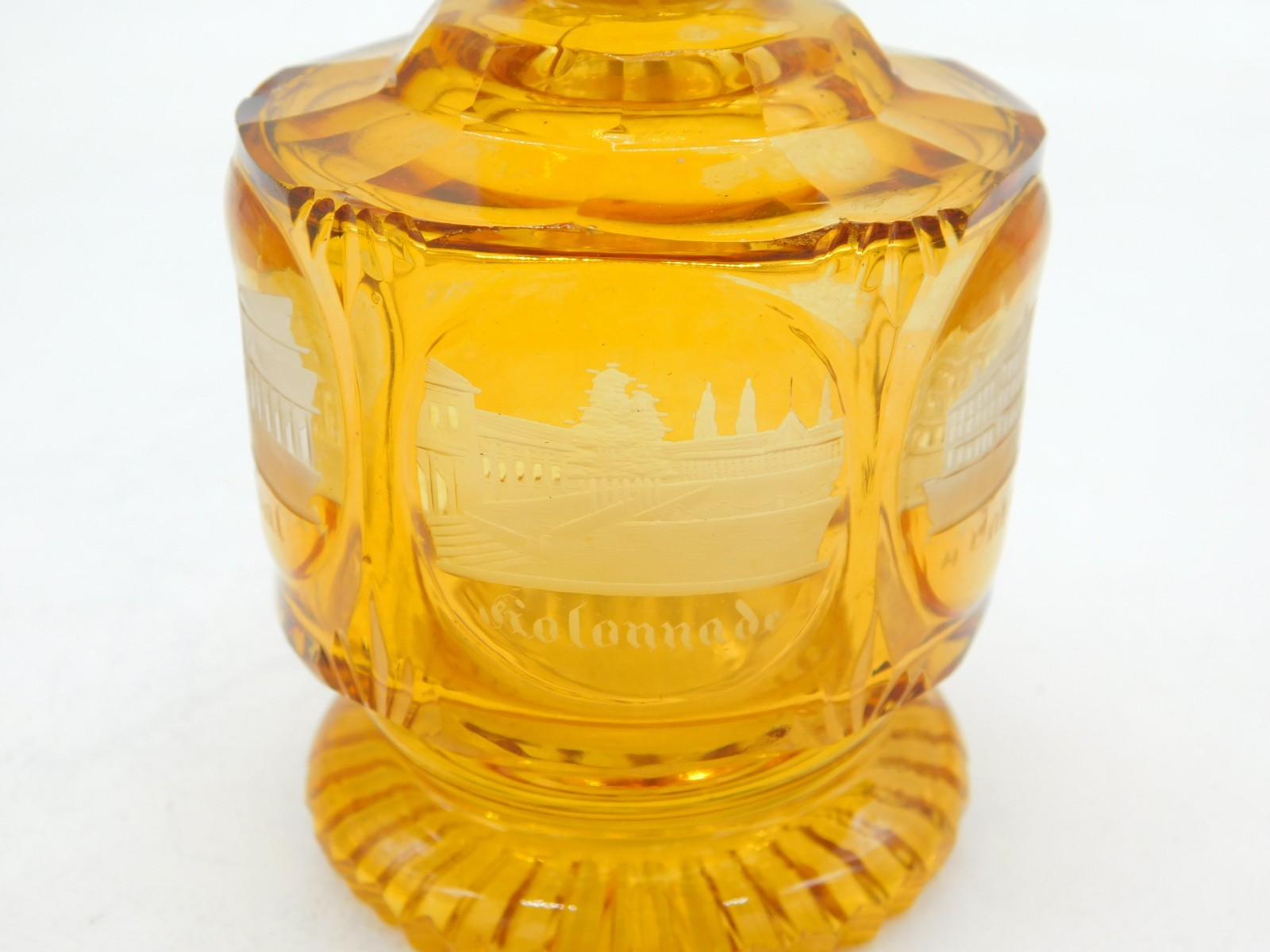 19th Century Bohemian Amber Glass Acid Etched Scent Bottle Antique c1860