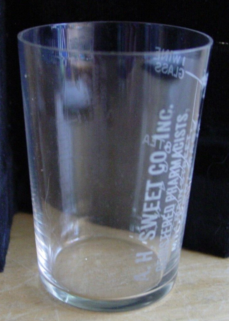 Vintage Pre-Pro ‘A.H. Sweet Pharmacists’ Etched Thin Wall Shot Glass Measure