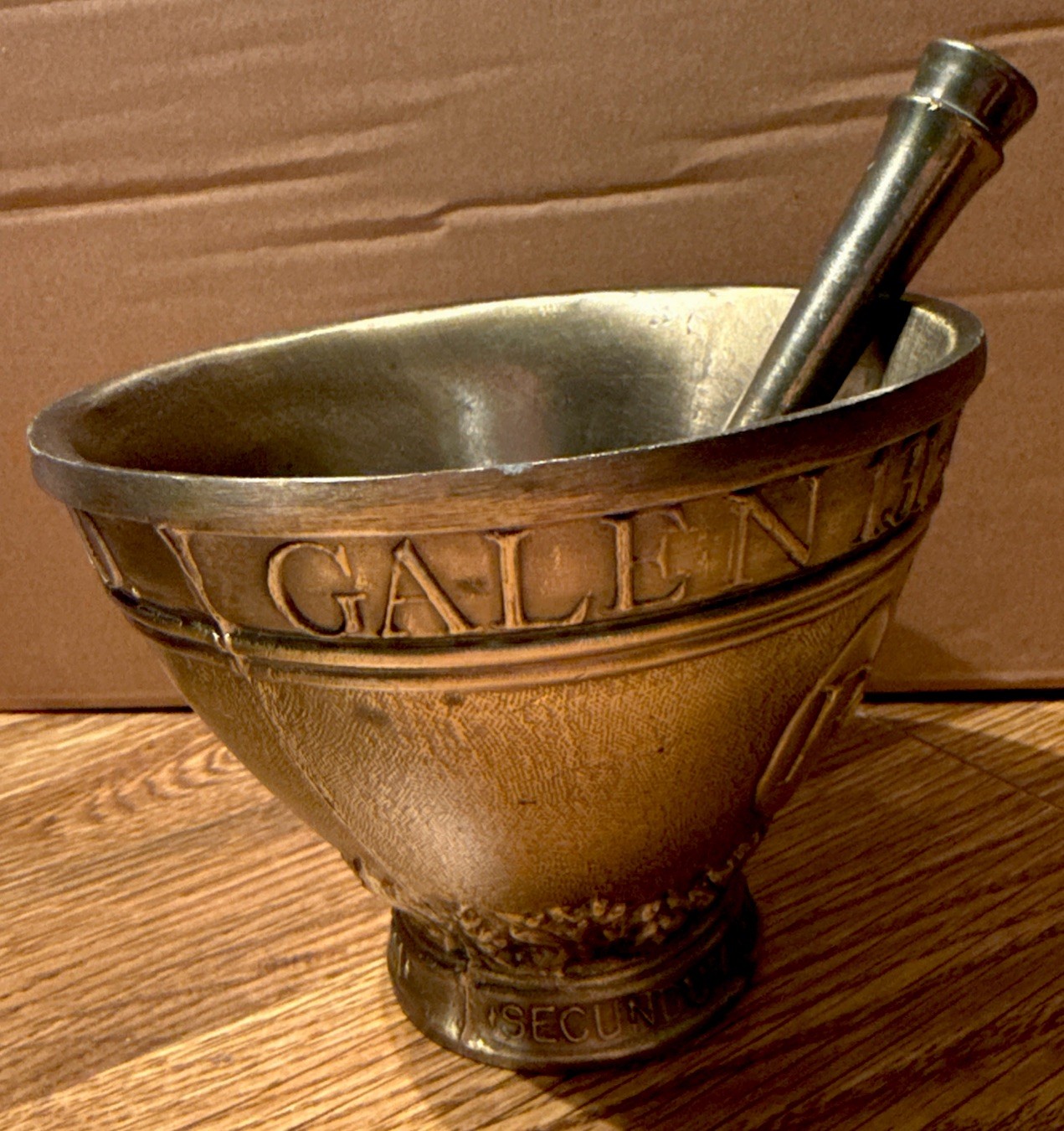 Vintage 1965 Schering ‘Galen’ Ornate Brass Pharmacist Mortar & Coricidin Pestle