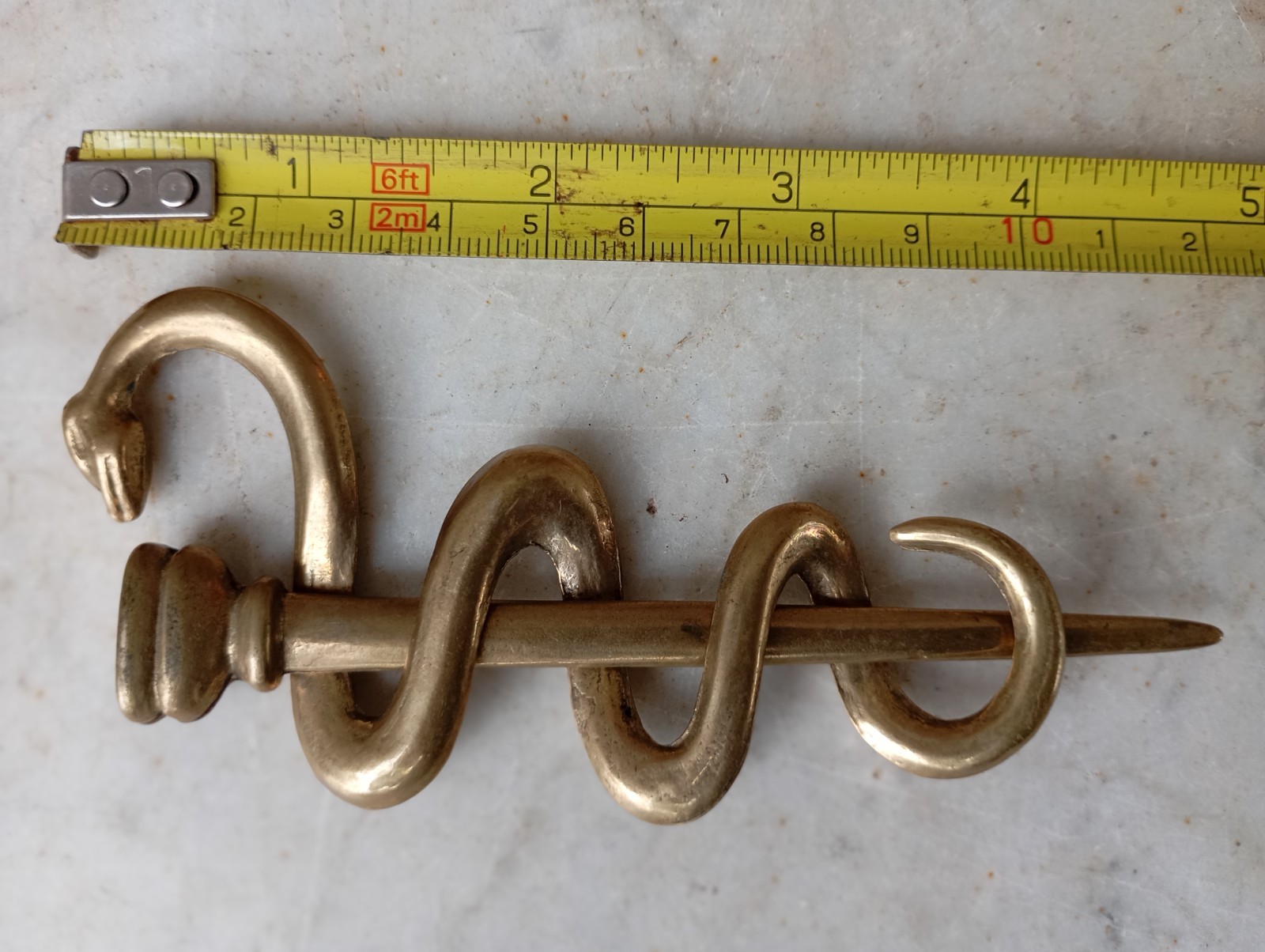 Vintage Brass Rod of Asclepius Medicine Symbol Serpent Snake Two Parts Removable