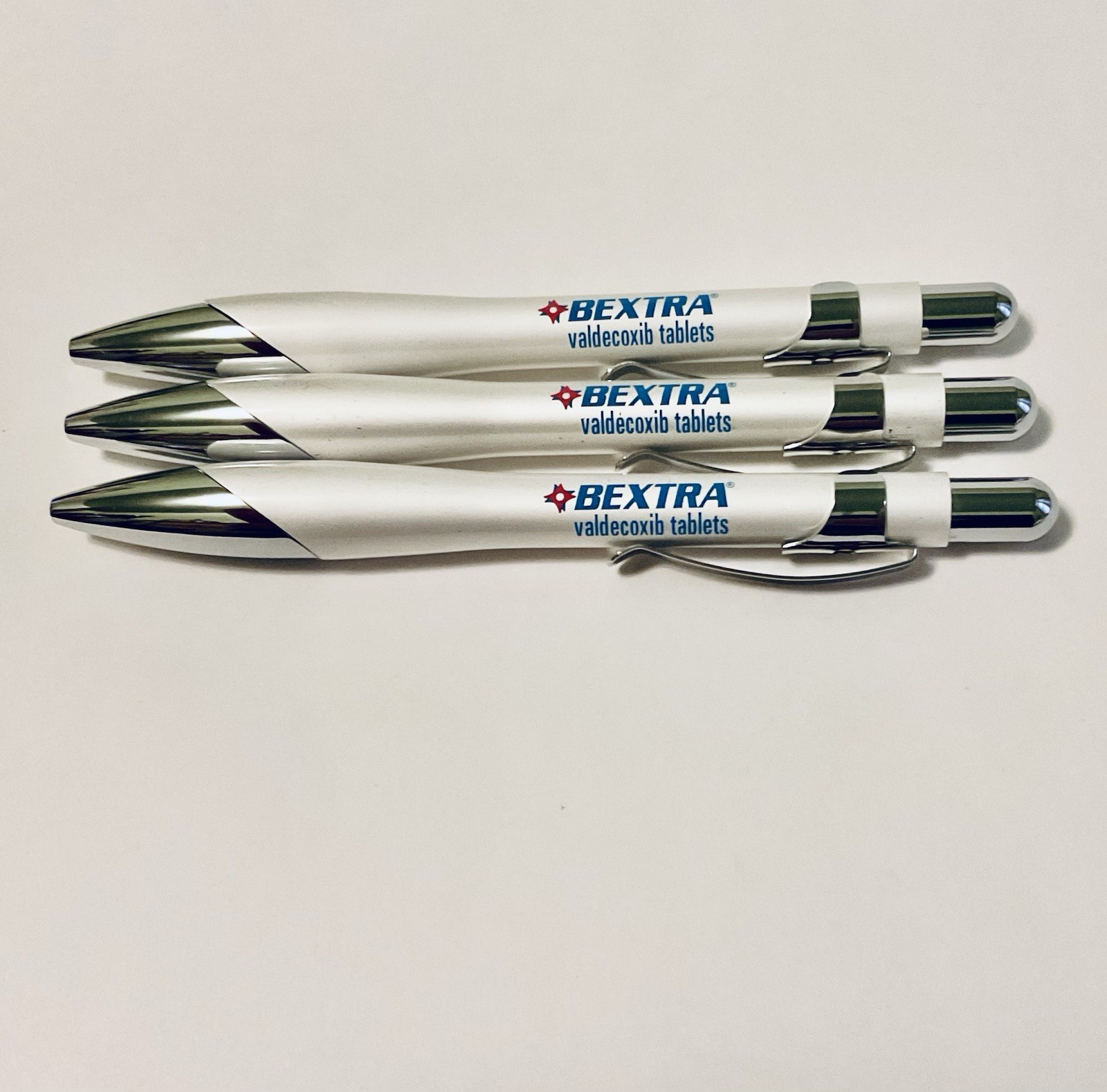 BEXTRA CELEBREX PHARMACEUTICAL REP PEN WHITE CHROME POCKET CLIP LOT OF 3