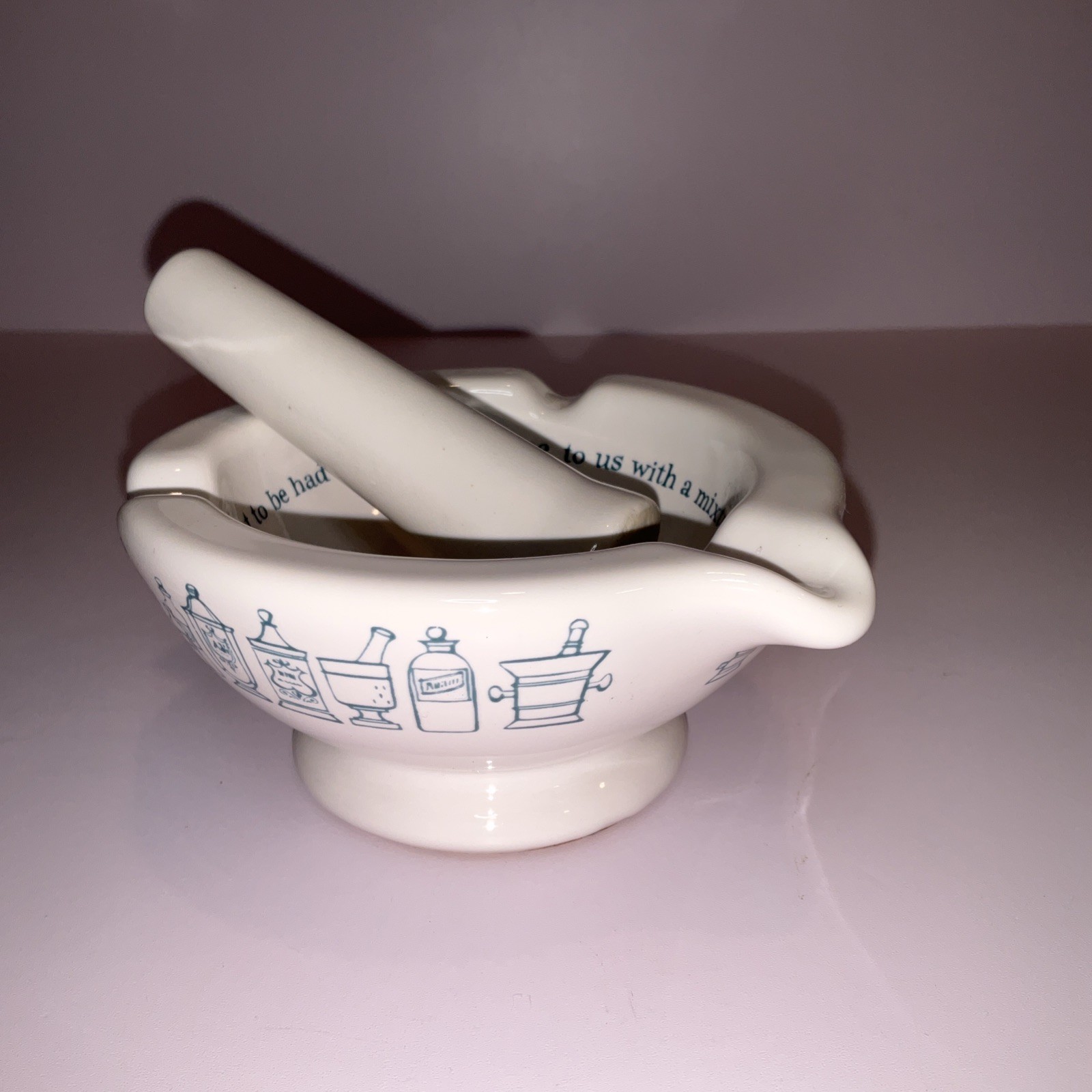 Vtg Merck Sharp & Dohme Porcelain Pharmacy Mortar / Pestle Ashtray