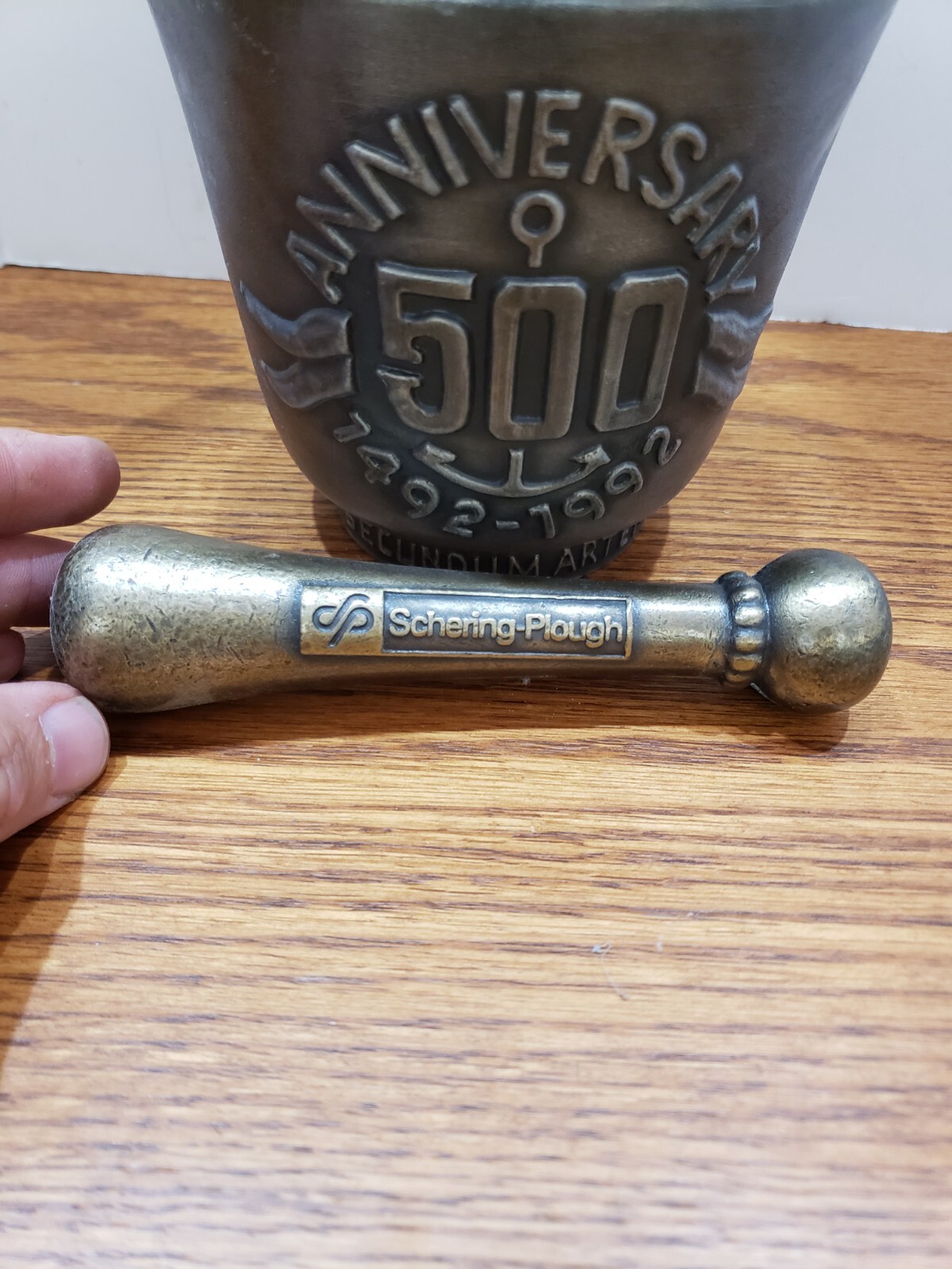 vintage 1992 Schering metal Mortar and Pestle 30th Edition Christopher Columbus