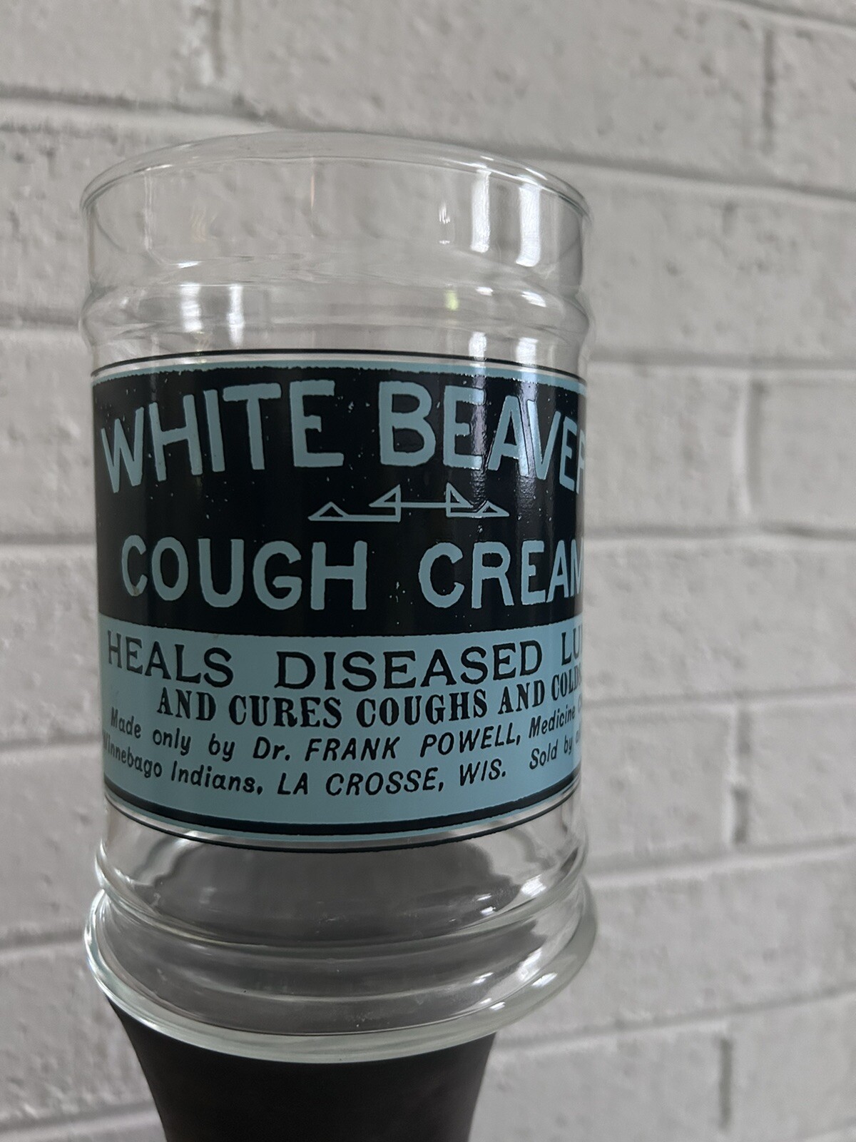 UNIQUE Apothec JAR DR POWELL White Beavers Cough Cream LACROSSE WI RARE Vintage