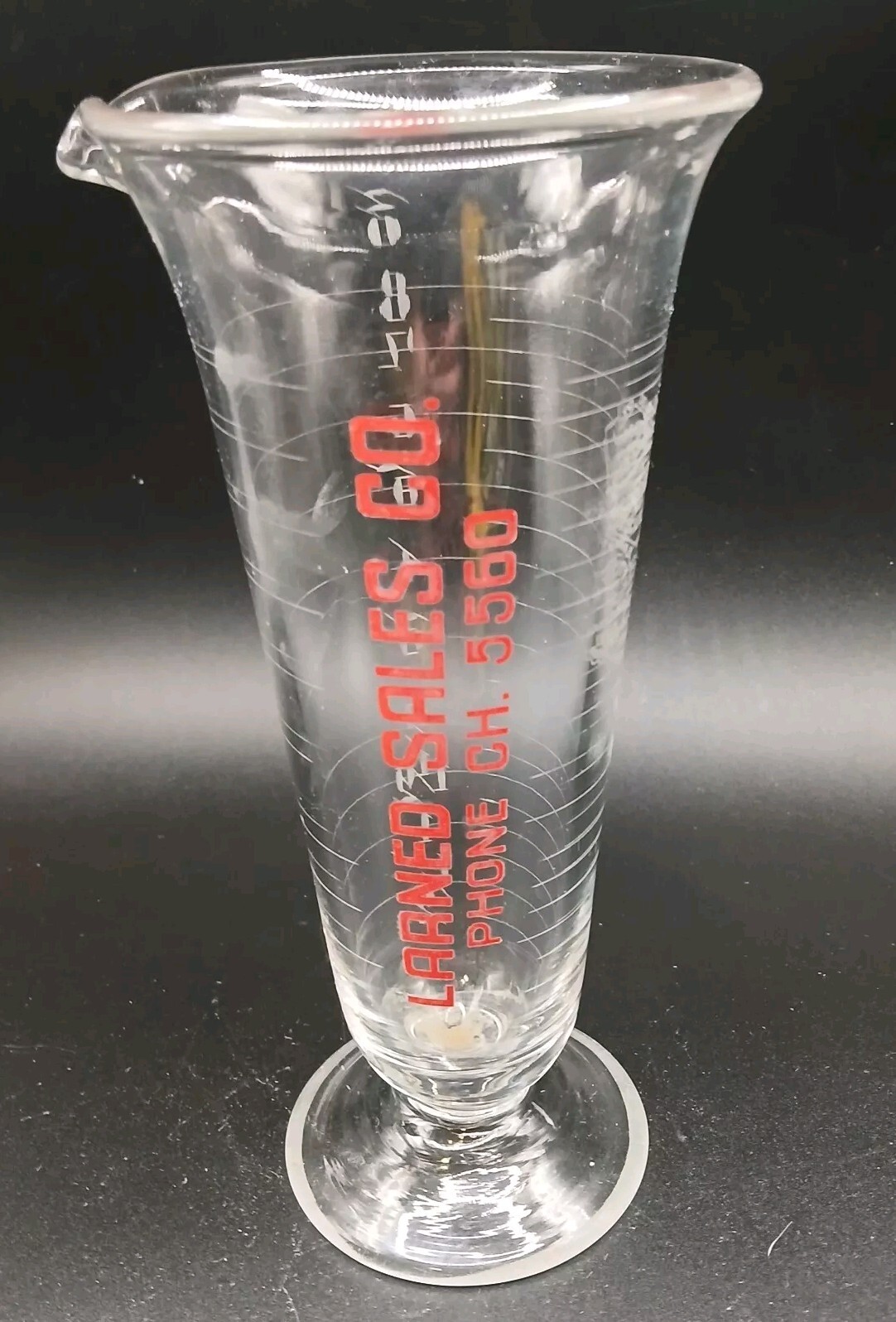 Vintage Advertising Apothacary 8 0z Glass Etched Laboratory Beaker-Larned Sales