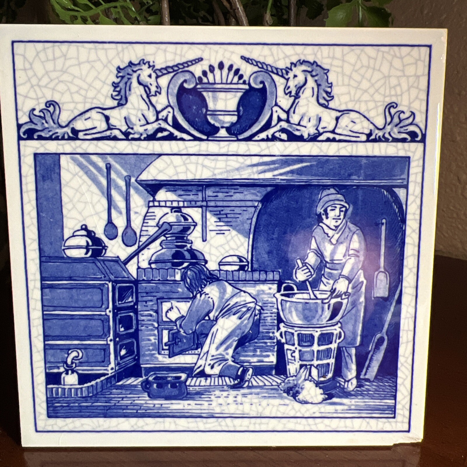 Handmade DELFT Tile Pharmacist Laboratory BURROUGHS WELLCOME Unicorns