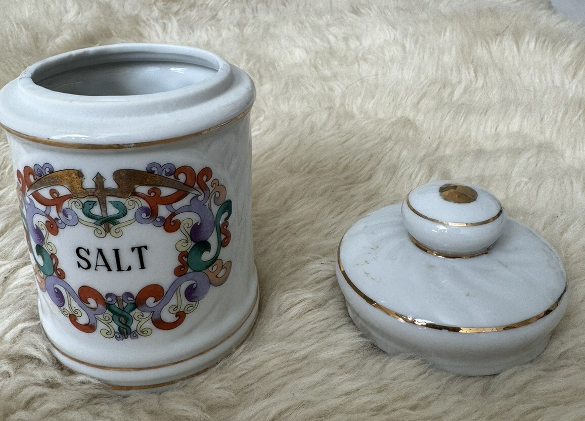 Vintage Porcelain FRENCH APOTHECARY JARS Salts- Cotton -Cologne -Astringent