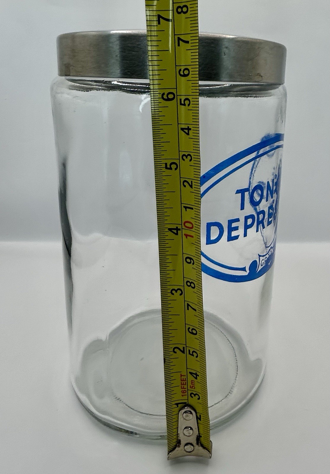Grafco Medical Apothecary Glass Jar Stainless Lid Blue Letters Tongue Depressors