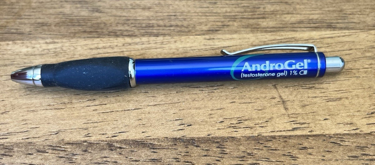 AndroGel Heavy Metal Blue Click Style “Gel” Ink Pen Doctor Office Giveaway RARE