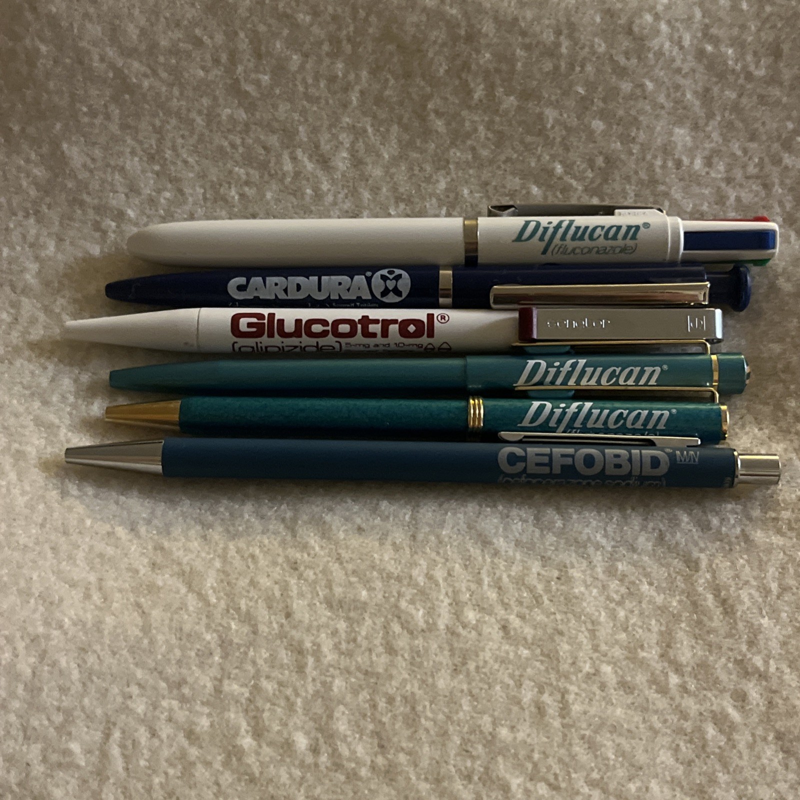 Lot 6 Different Pharmaceutical Drug Rep Pens Difulcan Cefobid Cardura Pfizer Etc