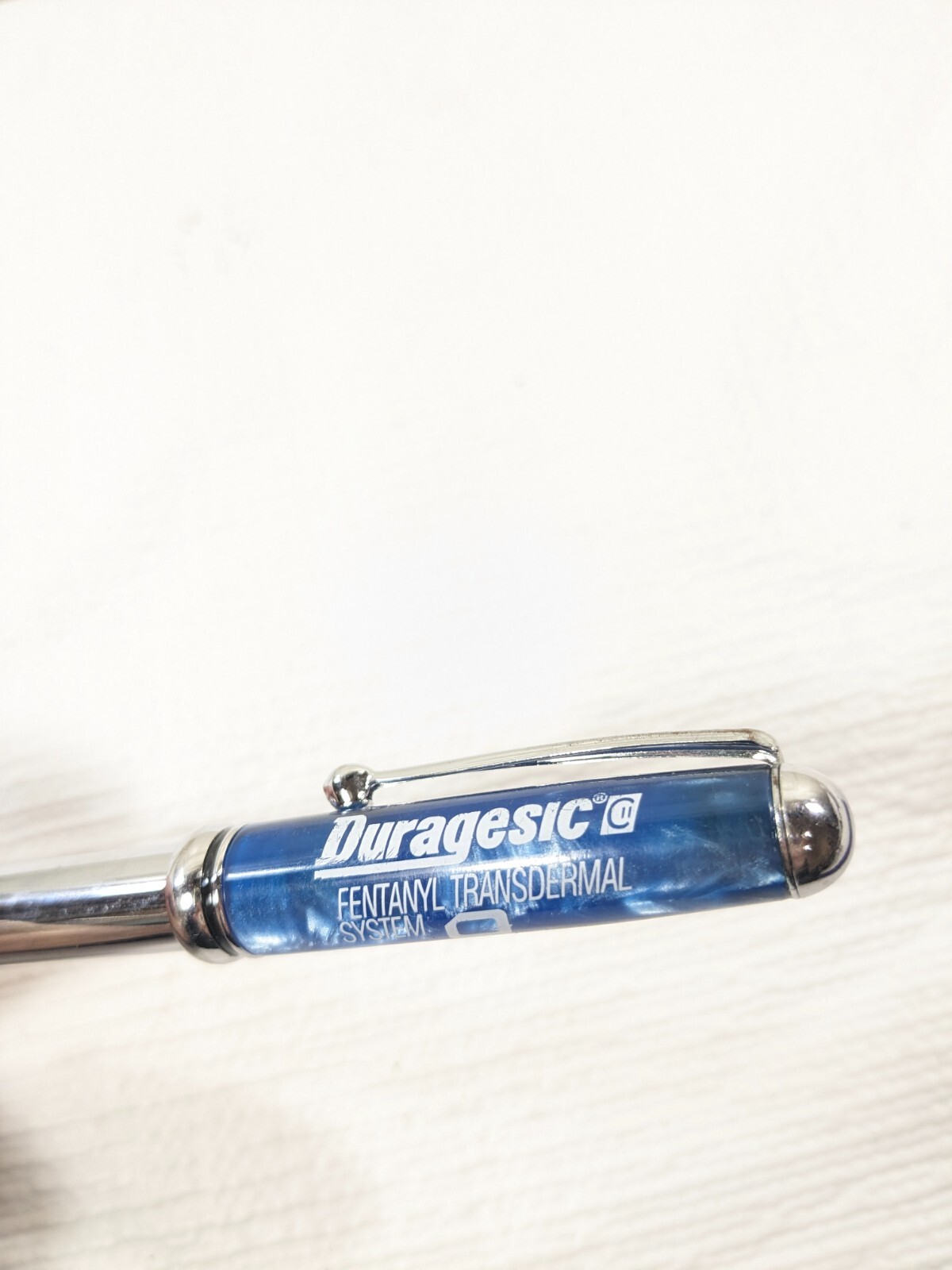 Duragesic Drug Rep Pharmaceutical Advertising Metal Pen Blue Silver Promo chrome