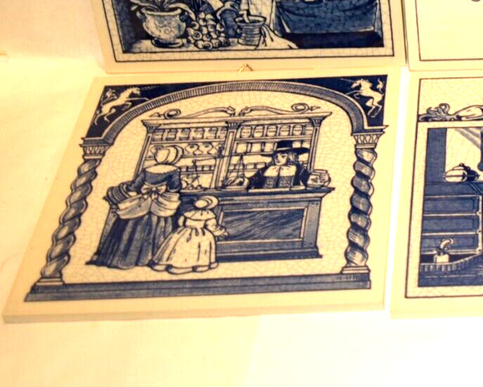 BURROUGHS WELLCOME BLUE DELFT HOMEMADE HOLLAND PHARMACY PILL TILE LOT OF 6, EXC