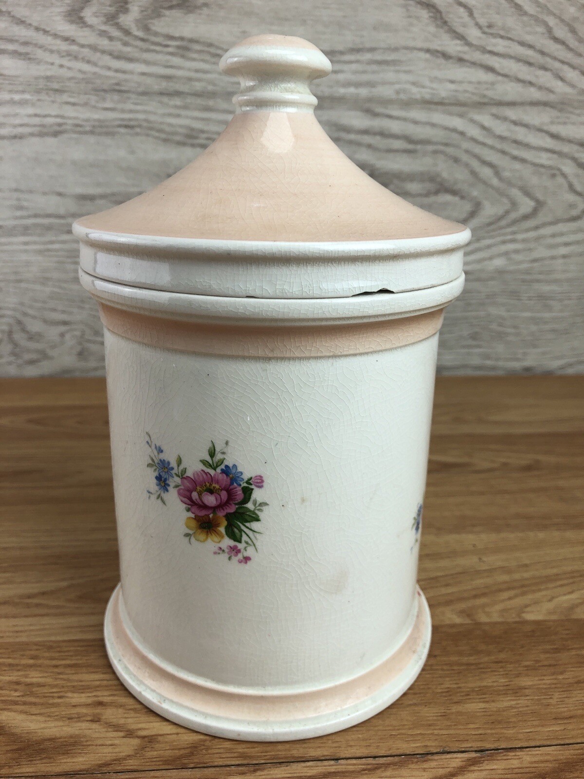 Kirkham Pottery Lidded Apothecary Jar White With Flowers