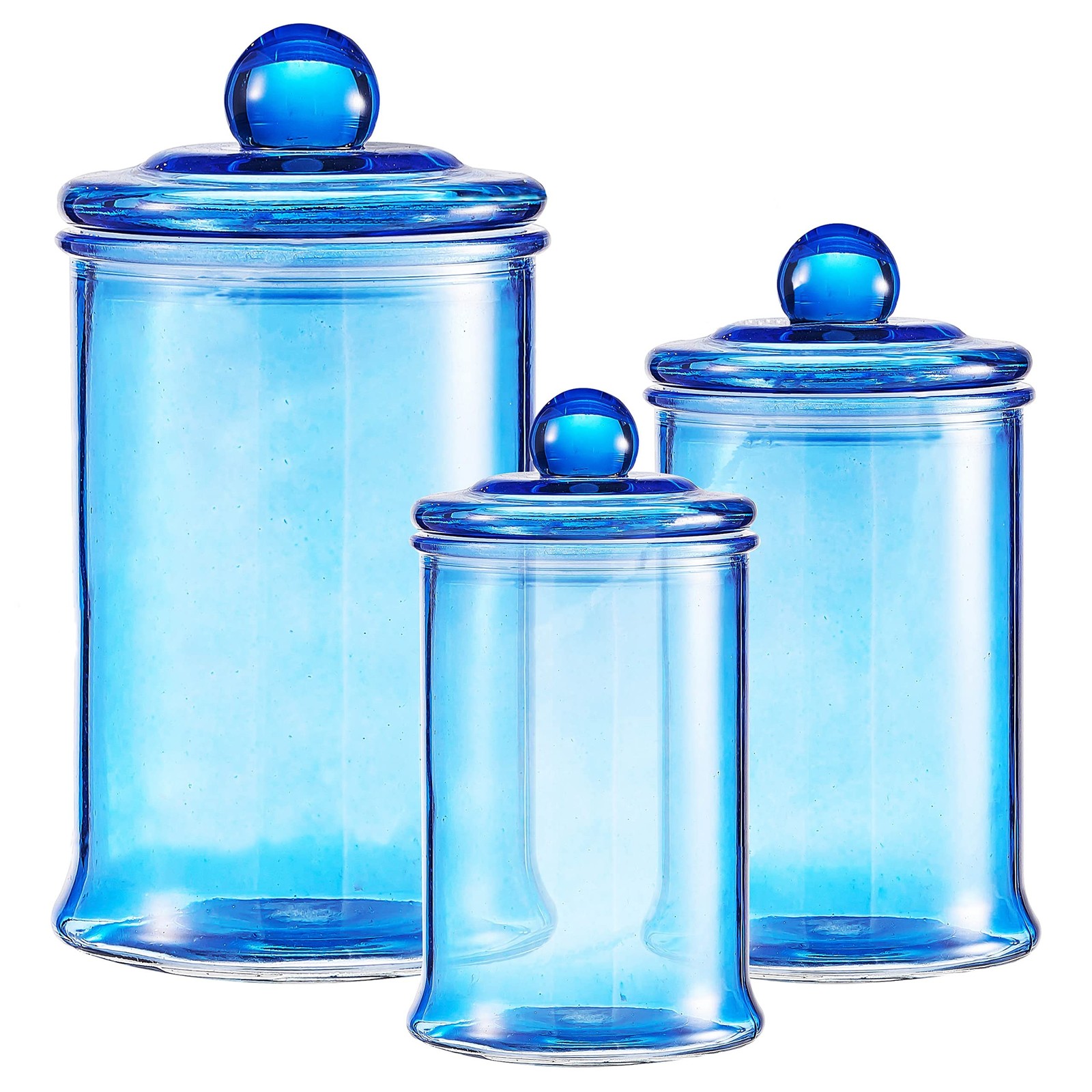 KMwares 3PCs Set Small Glass Premium Quality Apothecary Jars with lids Bathro…