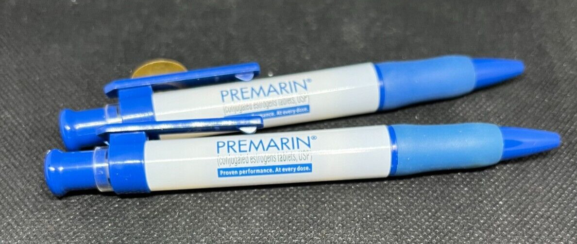 LOT of 2 PREMARIN Medical Drug Rep Pharmaceutical Pens Rotating Barrel