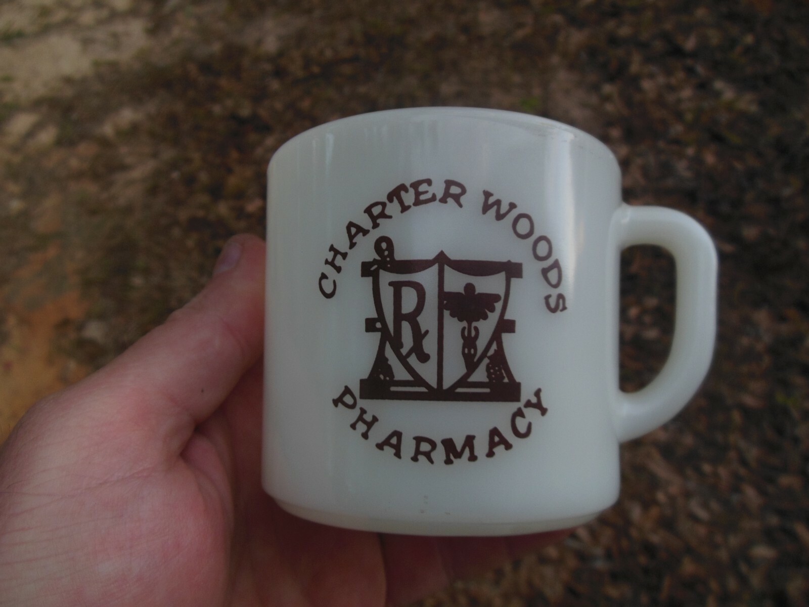 Anchor Hocking Milk Glass Coffee Mug Cup Charter Woods Pharmacy Dothan Alabama